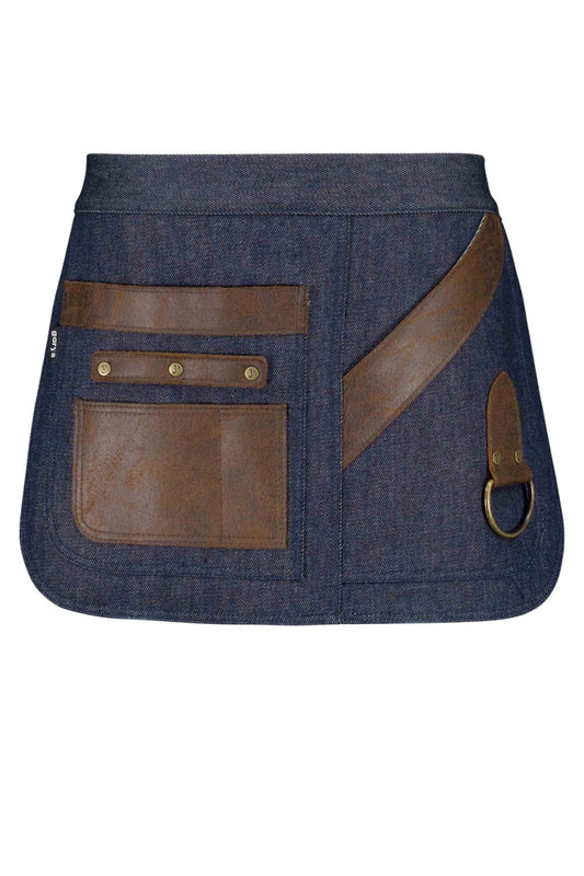 SHORT DENIM AND LEATHER APRON