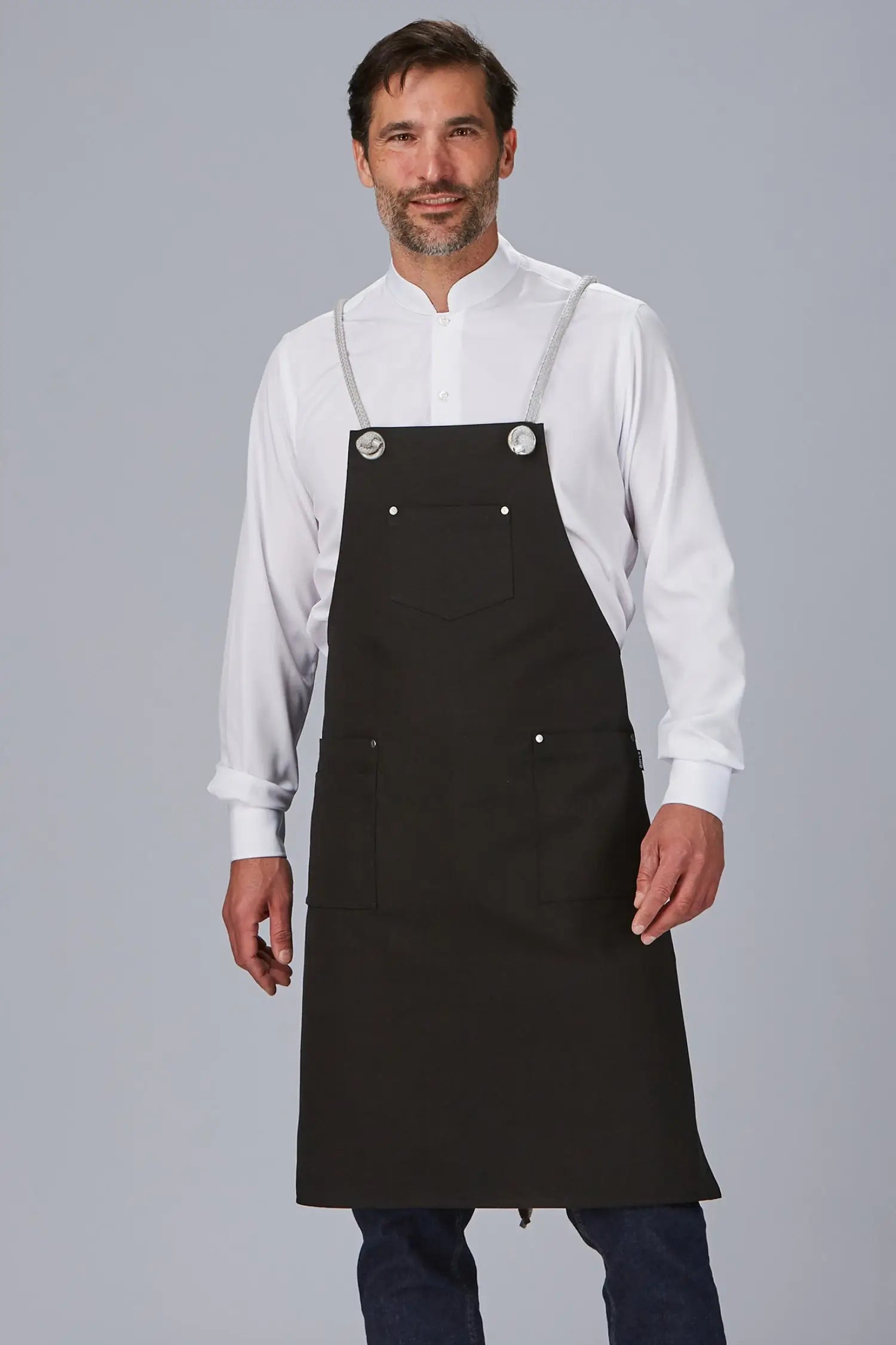 Tablier de cuisine à bavette avec cordon tressé - personnalisé - Noir