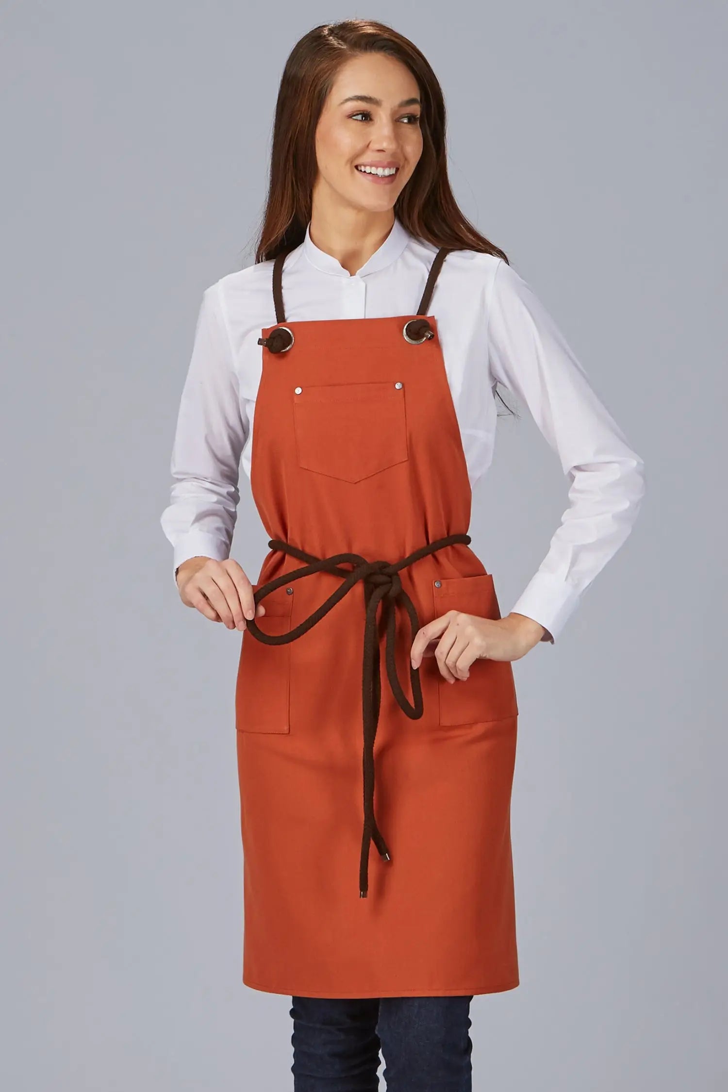 Tablier de cuisine à bavette avec cordon tressé - personnalisé - Orange brique