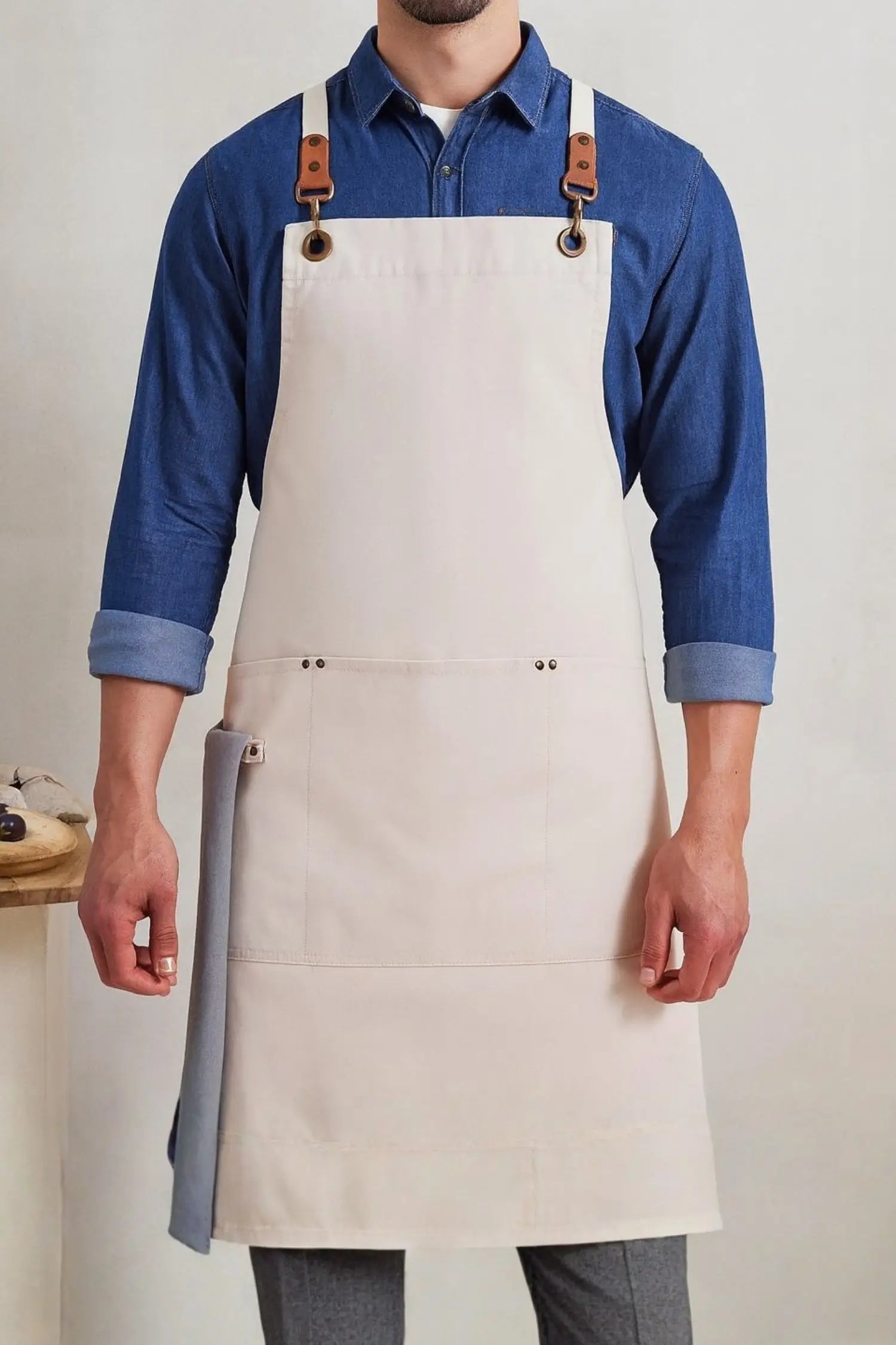 Tablier de cuisine personnalisé Bavette à Bretelles Croisées Clip’n’Clasp - Beige clair