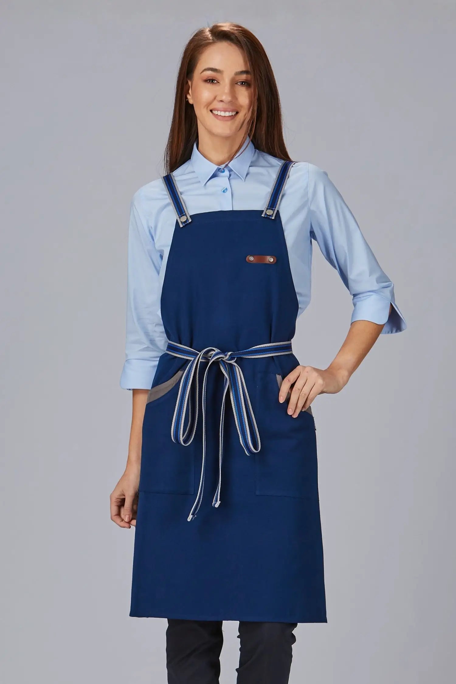 Tablier de cuisine personnalisé bicolore à bavette - Bleu