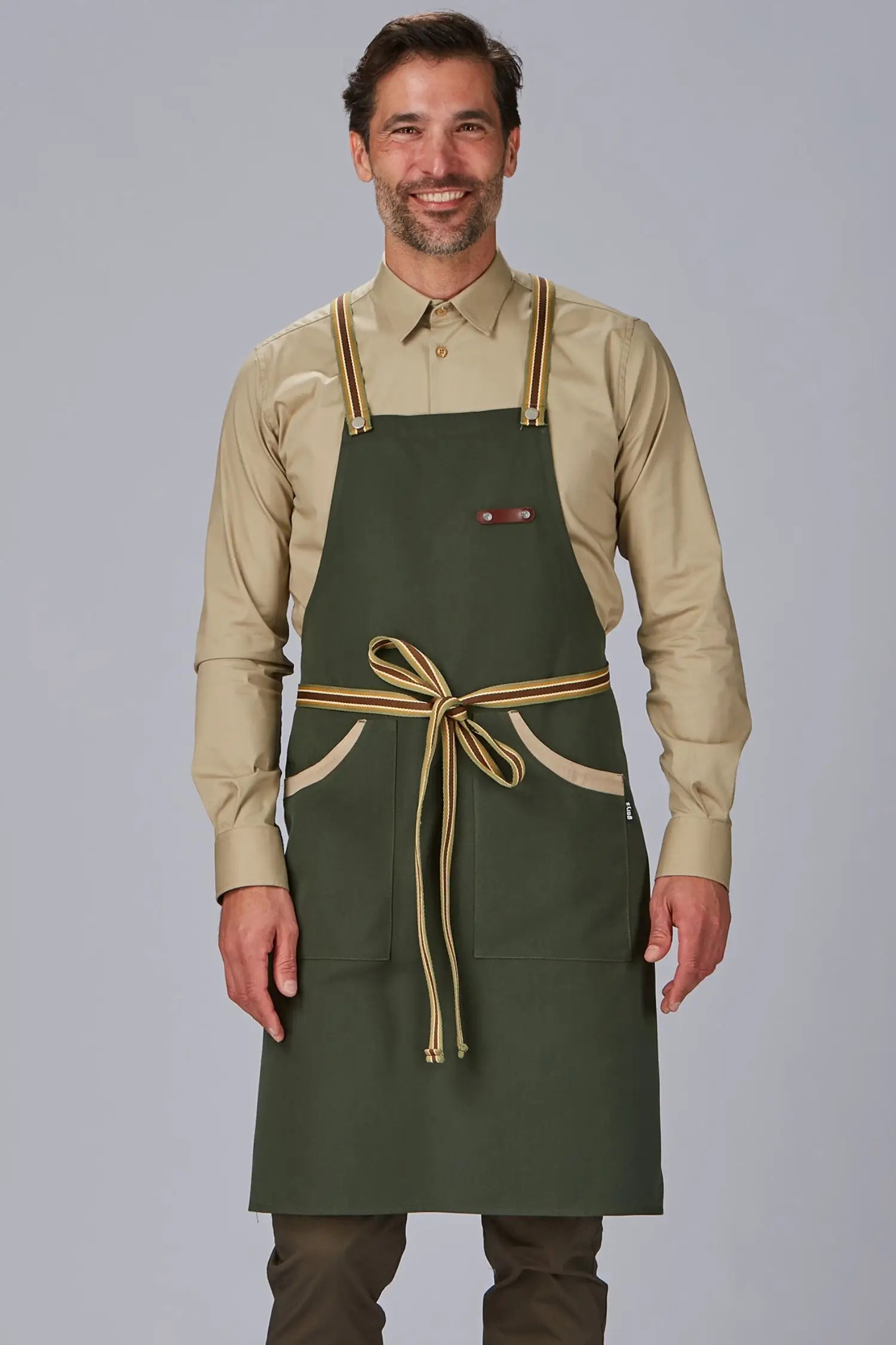 Tablier de cuisine personnalisé bicolore à bavette - Vert mousse